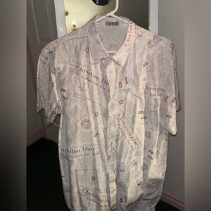 DIOR & DANIEL ARSHAM COLLAB- SILK NEWSPAPER PRINT SHORT SLEEVE BUTTON UP SHIRT
